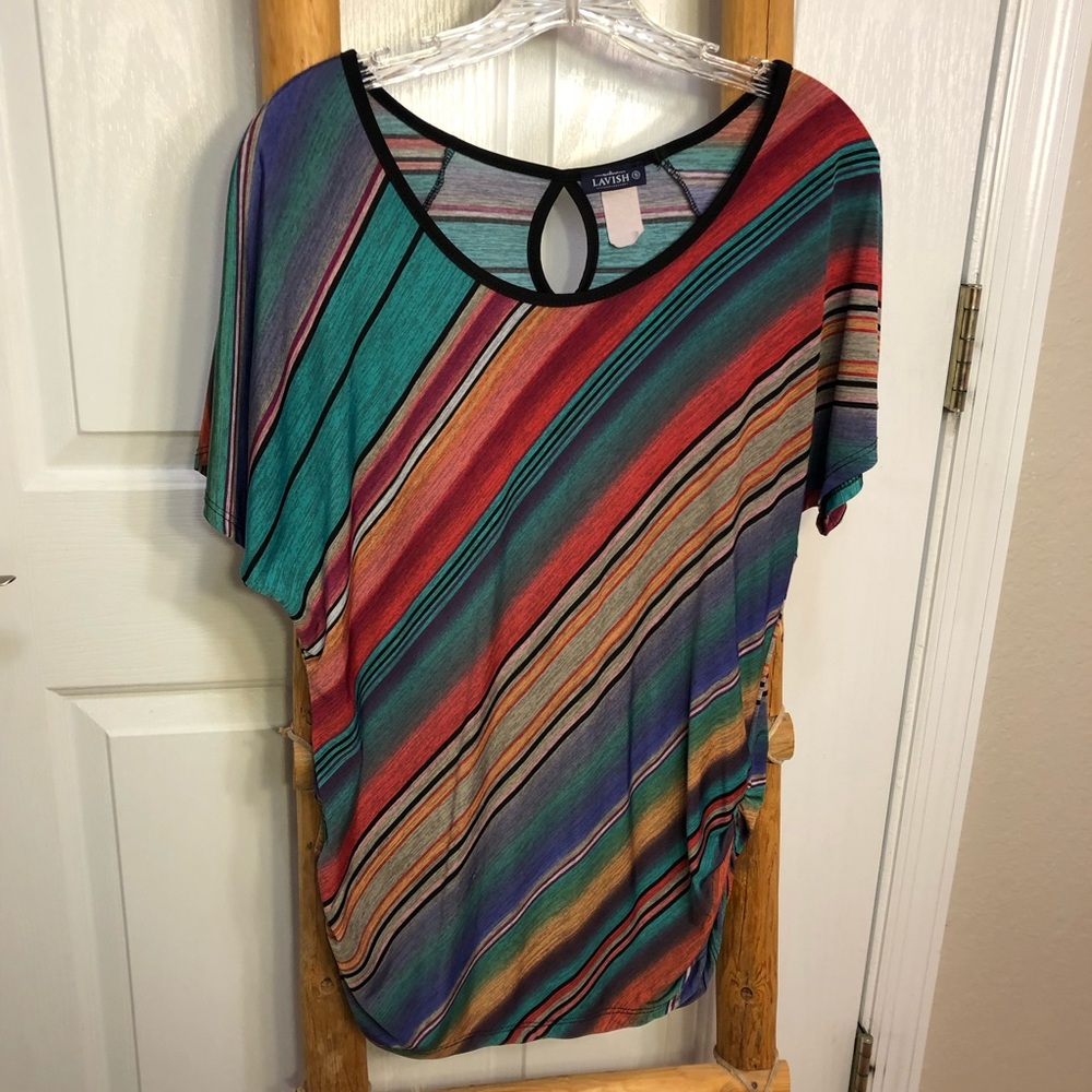 Lavish multi-color diagonal stripe top, size S